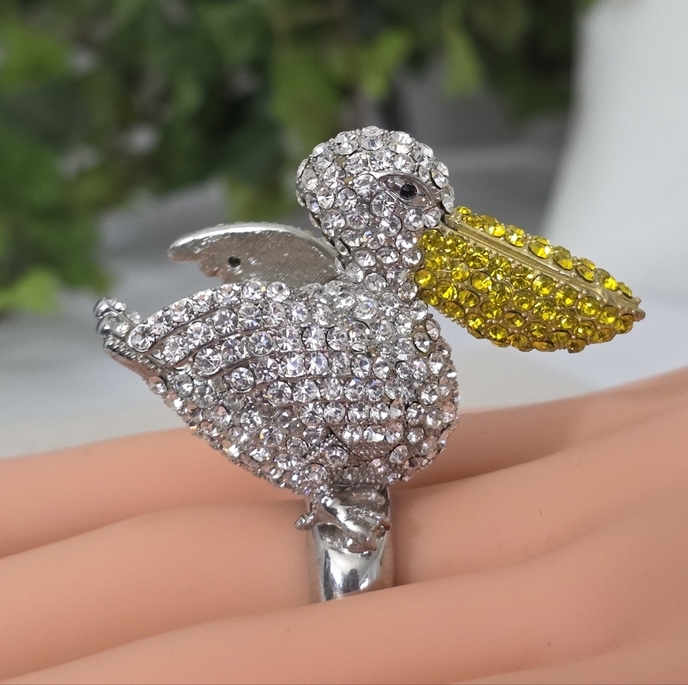 Large Statement Pelican Stretch Ring Rhinestone C… - image 3